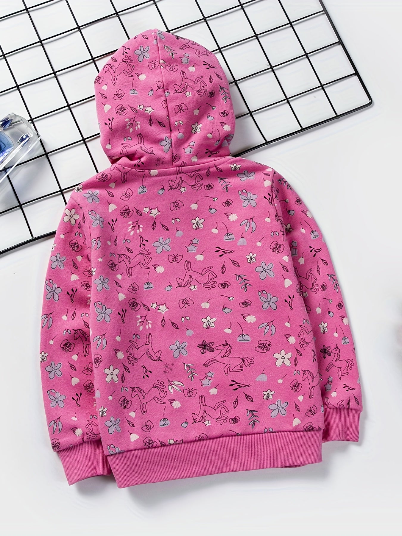 Toddler Girls Unicorn & Flowers Hooded Jacket Cotton Zipper Coat