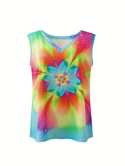 Women's Plus Tie Dye Floral Print V Neck Stretch Tank Top