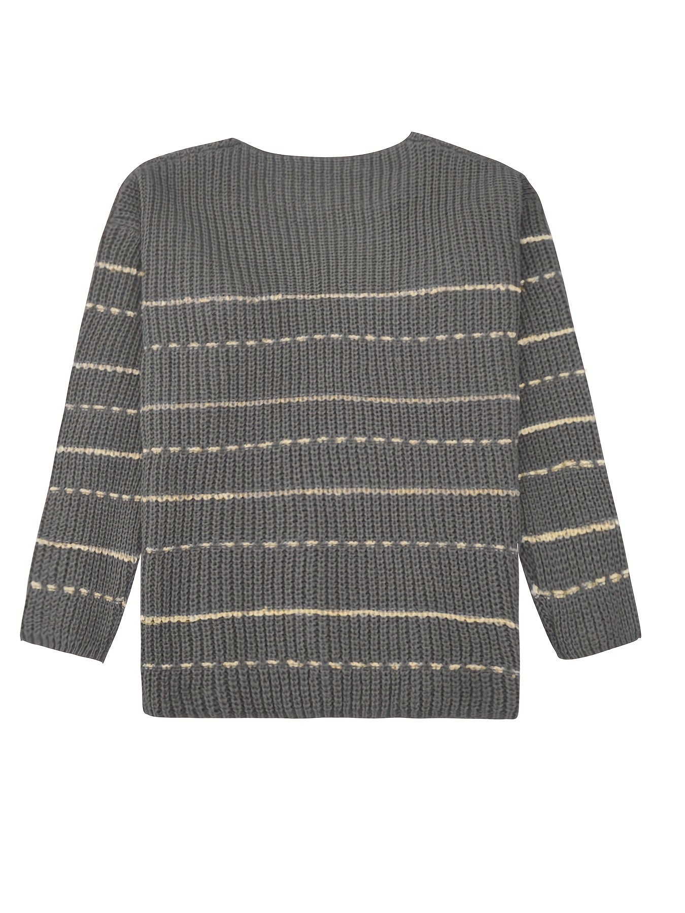 Striped V Neck Pullover Sweater Long Sleeve Casual Fall Winter Women's Clothing