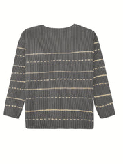 Striped V Neck Pullover Sweater Long Sleeve Casual Fall Winter Women's Clothing