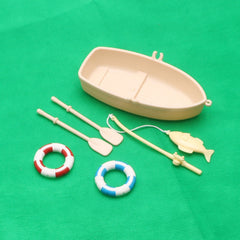 Beige ABS Wooden Rowboat Kit with Accessories for Dollhouse and Model Home Decor