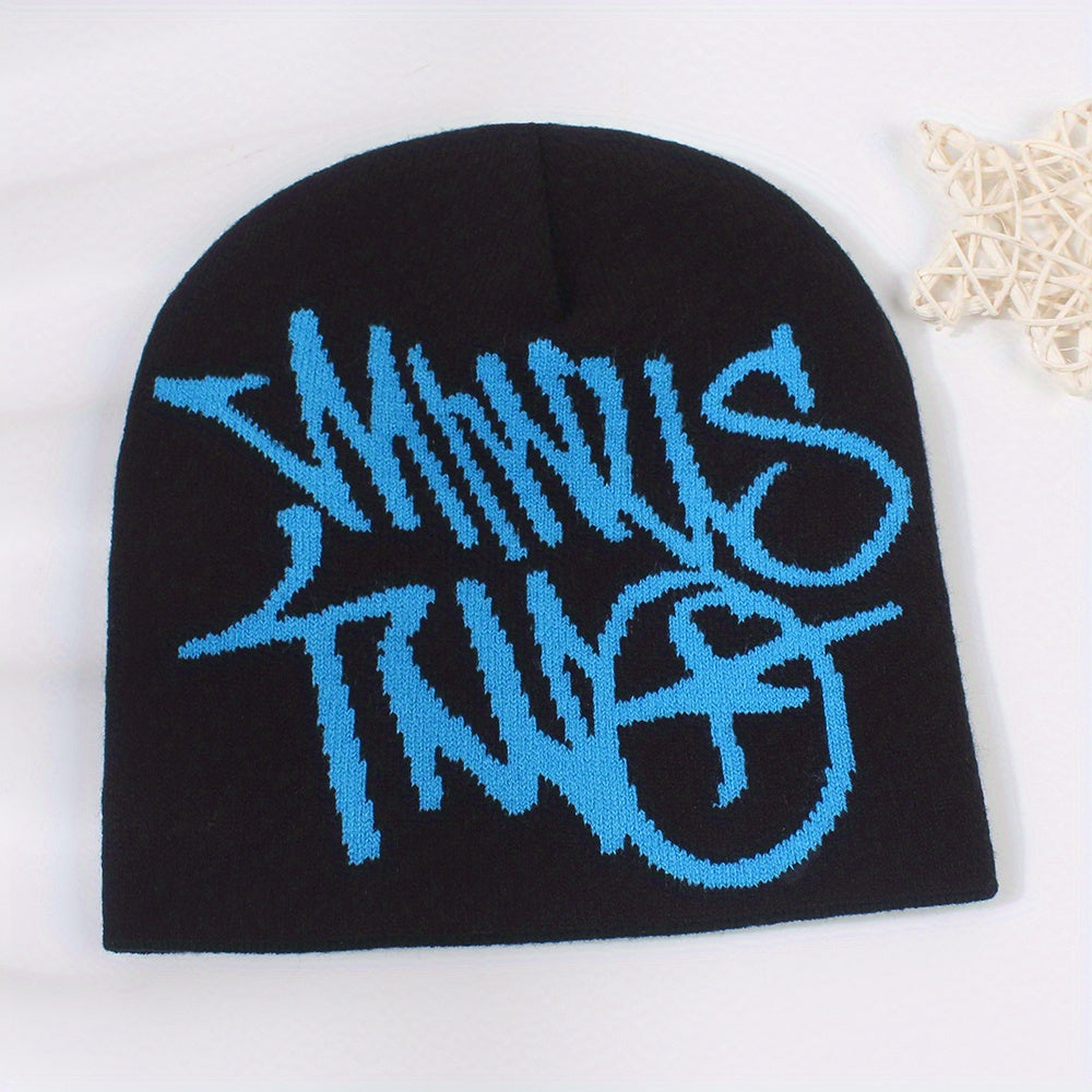Letter Jacquard Beanie Candy Elastic Skull Cap Y2K Lightweight Knit Hats