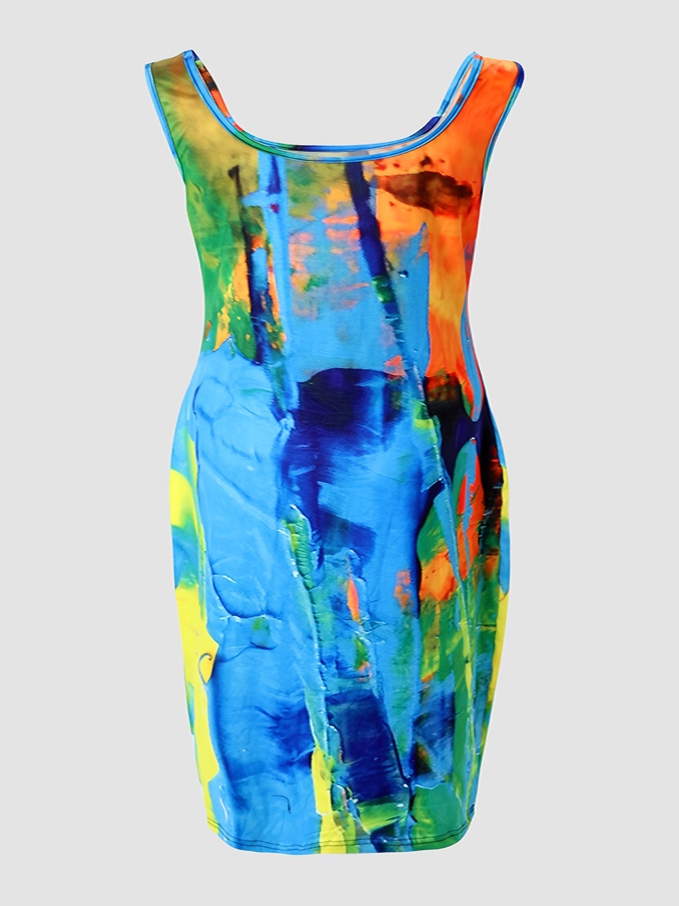 Casual Tank Dress Women's Painting Print Square Neck Slim Fit Dress