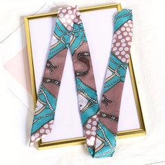 2pcs Set Skinny Scarf & Scarf Ring Dotted Long Ribbon Neckerchief