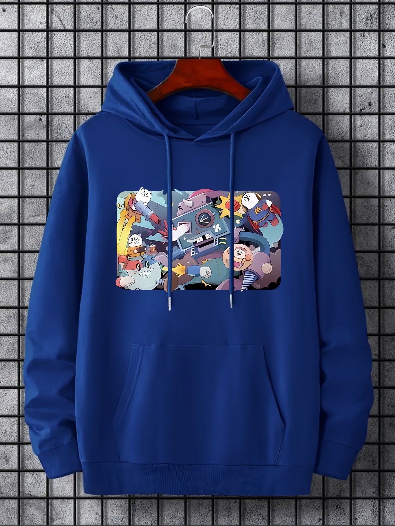 Men's Cartoon Graphic Hoodie Casual Drawstring Hooded Sweatshirt