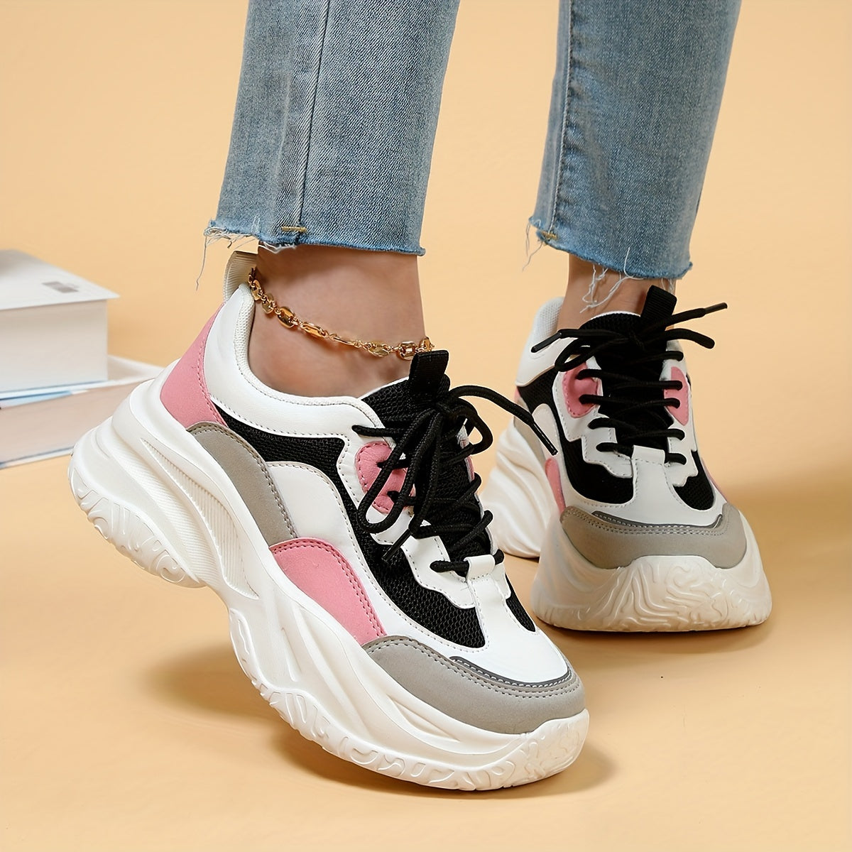 Faux Leather Chunky Sneakers Heighten Shoes