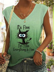 Graphic Print V Neck Tank Top Summer Sleeveless Casual Women's Top