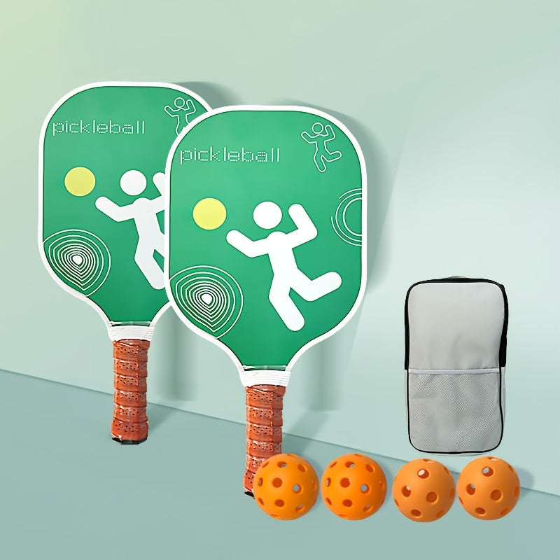 Pickleball Racket Set - 2 Fiberglass Rackets, 4 Balls, Carrying Bag