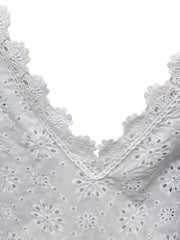 Floral Eyelet Lace Tank Top V Neck Sleeveless Summer Top