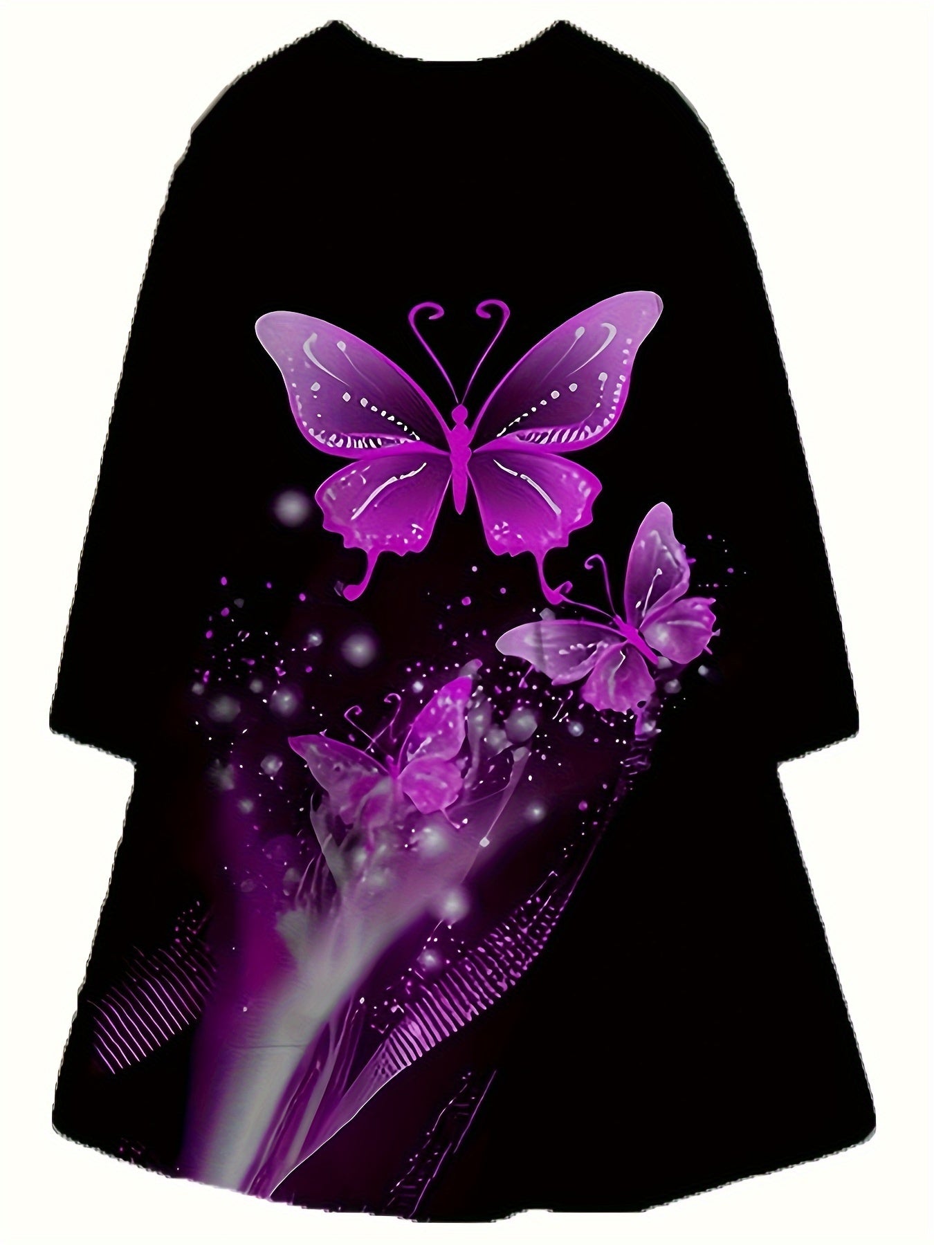 Girls 3D Butterfly Dress for Party - Crew Neck Long Sleeve