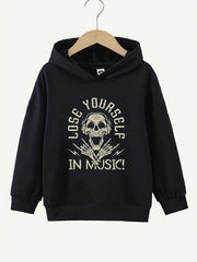 Funny Music Skull Print Boys Casual Pullover Hoodie