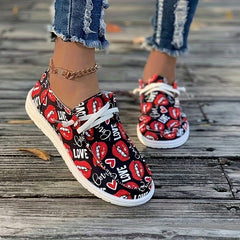 Lips Pattern Flat Shoes Women's Slip On Casual Shoes