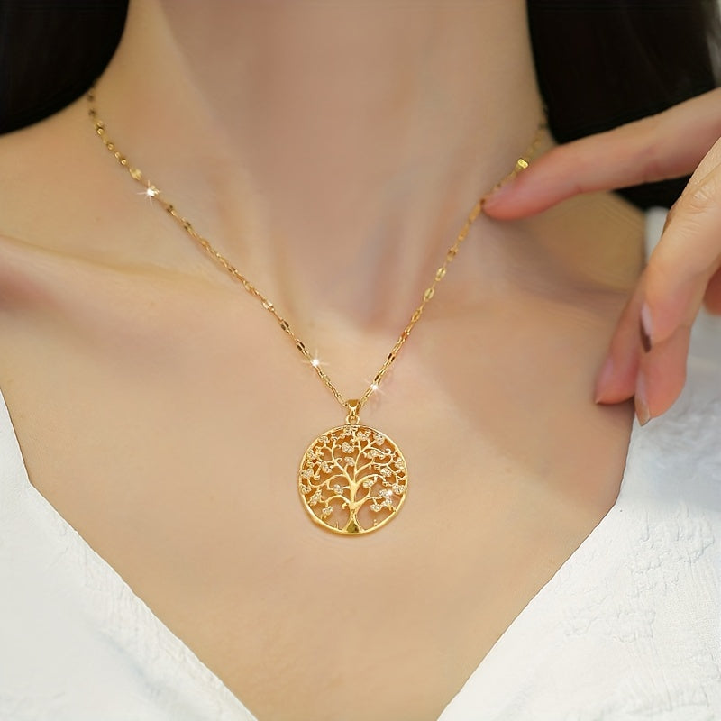 Golden Tree Pendant Necklace Retro Clavicle Chain Non-fading Jewelry
