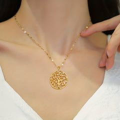 Golden Tree Pendant Necklace Retro Clavicle Chain Non-fading Jewelry