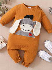 Embroidered Cotton Long Sleeve Jumpsuit With Cute Ears
