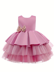 Baby Girl Sleeveless Mesh Gown with Bowknot