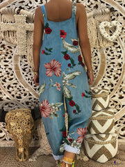 Plant Print Tie Front Jumpsuit Tank Jumpsuit For Spring & Summer