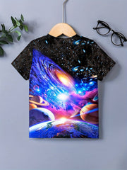Boy's 3D Space Graphic T shirt Casual Slightly Stretch Breathable Loose Tee