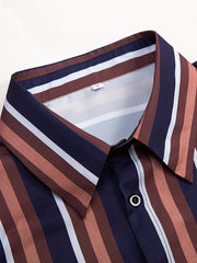 Men's Vertical Striped Casual Shirt Regular Fit Long Sleeves