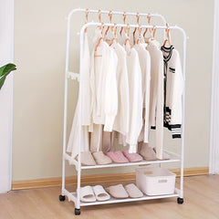 Standing Clothes Rack with Top Rod Lower Storage and Hooks Coat Rack