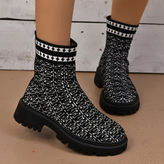 Women's Geometric Pattern Chunky Heel Ankle Boots