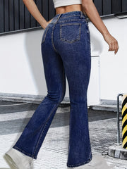 High Stretch Flare Leg Jeans High Rise Washed Denim Pants