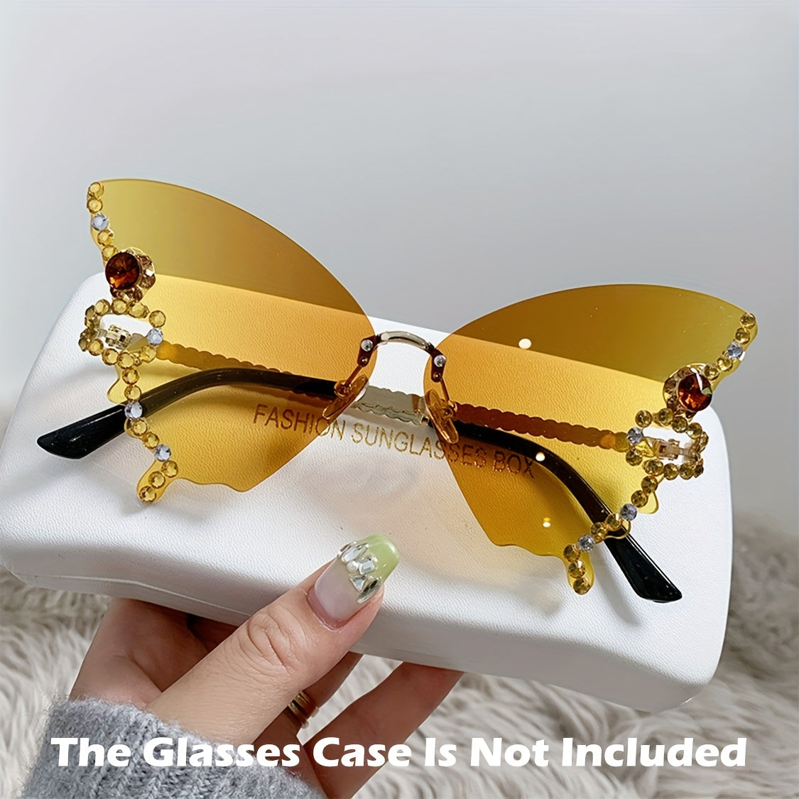 Rhinestone Decorative Butterfly Rimless Sunglasses for Women