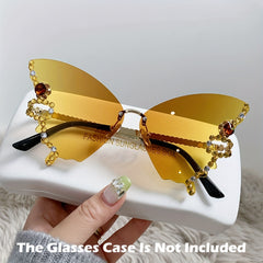 Rhinestone Decorative Butterfly Rimless Sunglasses for Women