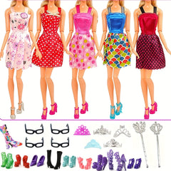 36pcs Doll Clothes & Jewelry for 11.5" Dolls Complete Outfits Shoes Crown Staff