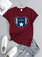 Football Heart Graphic Short Sleeve Sports T shirt Round Neck Women's Activewear