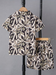 Boys Tropical Graphic Shirt & Shorts Set for Beach Vacation
