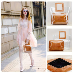 2pcs Transparent Tote Bag Set Crocodile Pattern Handle