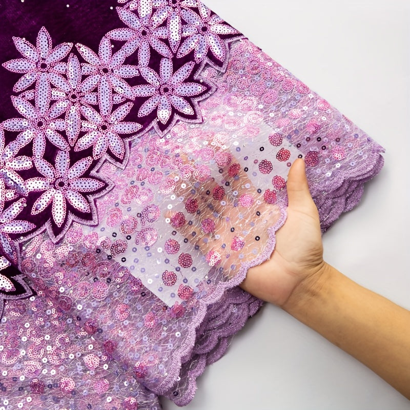 French Velvet Lace Fabric With Sequins High African Velvet Lace Fabric