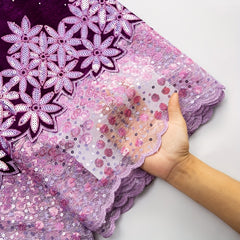French Velvet Lace Fabric With Sequins High African Velvet Lace Fabric