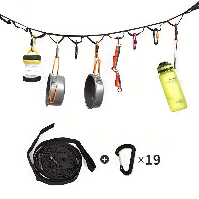 Tent Storage Clothesline Straps with 19 Carabiners Camping Lanyard