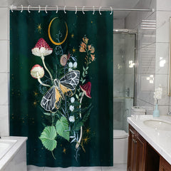 Waterproof Shower Curtain Mushroom Butterfly Print 72x72
