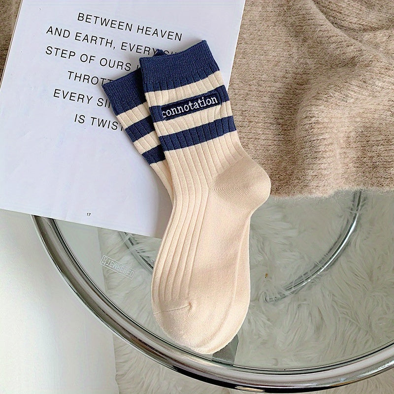 Striped Sports Socks Breathable College Style Women's Stockings