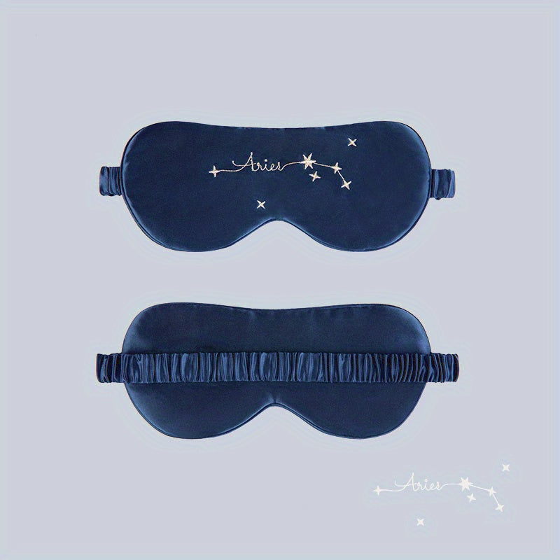 Navy Zodiac Constellation Silk Eye Mask Embroidered Dual Side