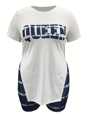 Tie Dye Letter Print T-shirt & Biker Shorts Set