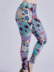 Skull Print Skinny Leggings High Waist Women's Clothing