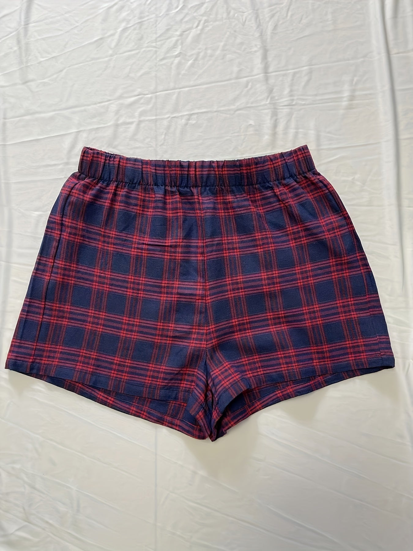 Plaid Pattern Elastic Waist Shorts for Women