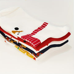 5 Pairs Christmas Print Socks Comfy Cartoon Crew Women's Stockings