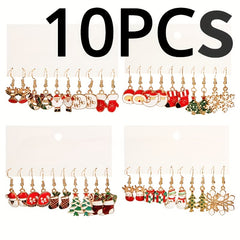 Holiday Style Christmas Stud Earrings Set - Santa Claus & Christmas Tree Decor