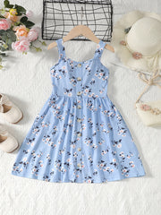 Girls Striped Button Front Summer Cami Dress with Pockets