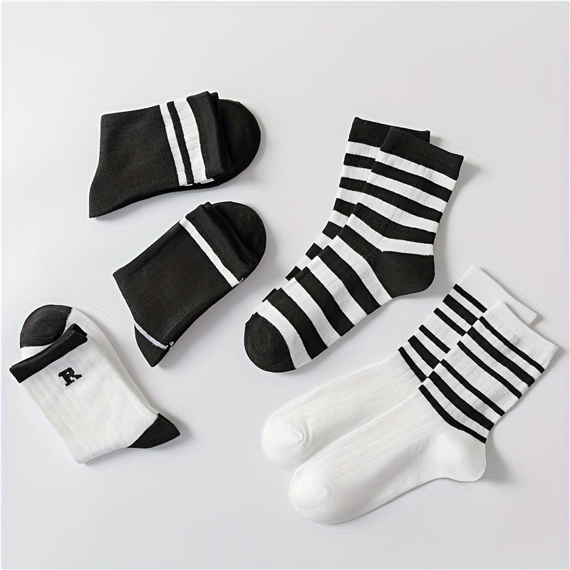 5 Pairs Striped Socks Casual Comfy All match Stockings & Hosiery