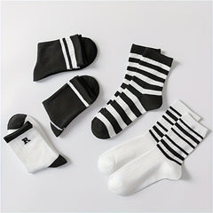 5 Pairs Striped Socks Casual Comfy All match Stockings & Hosiery