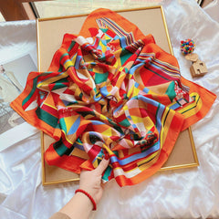Graphic Bandana Block Silk Scarf Casual Shawl Head Wrap