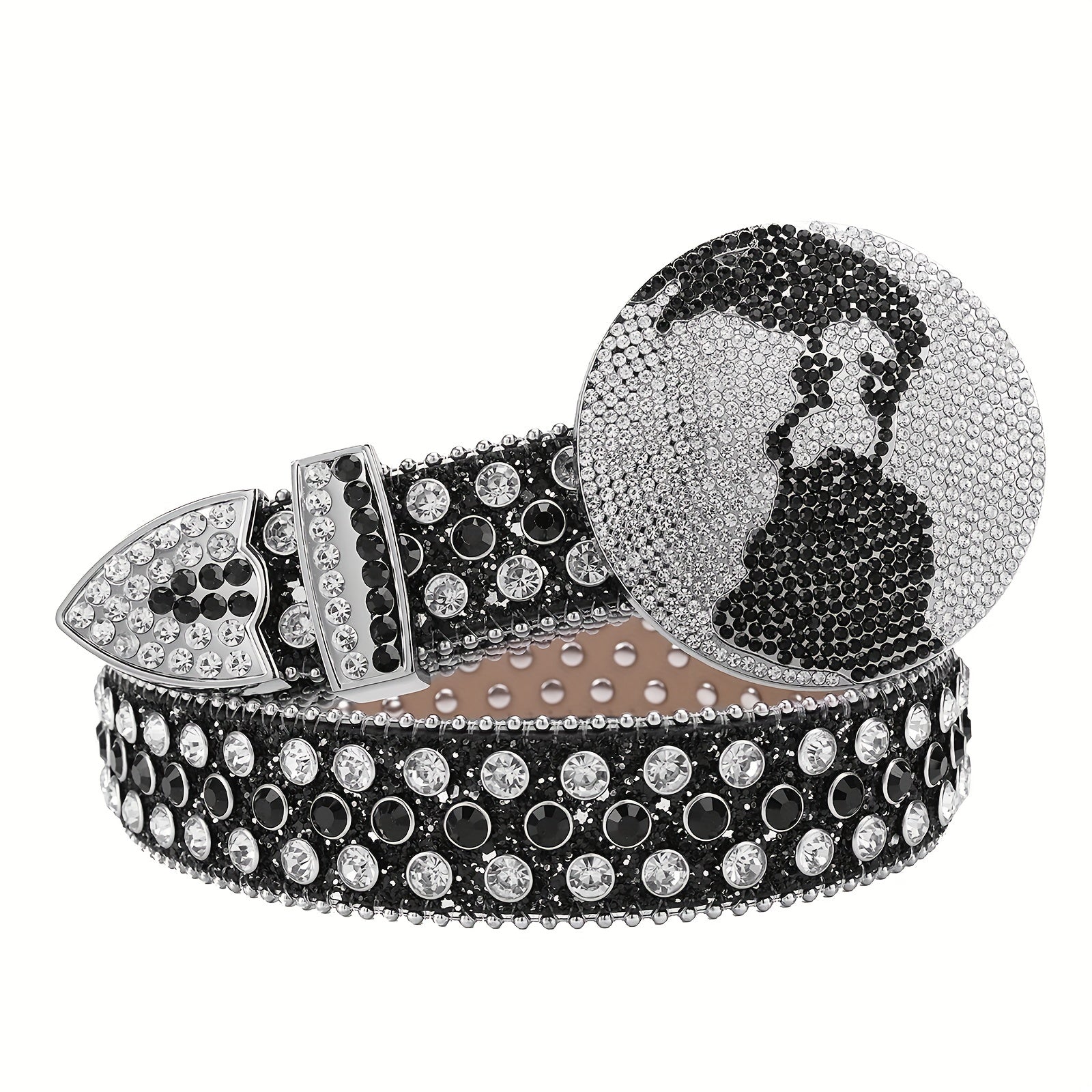 Y2K Punk Rivet Sparkly Belt Round Buckle Cowgirl Belt