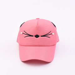 Girls Cat Embroidery Baseball Cap with Pearls Sun Protection Sunshade Hat