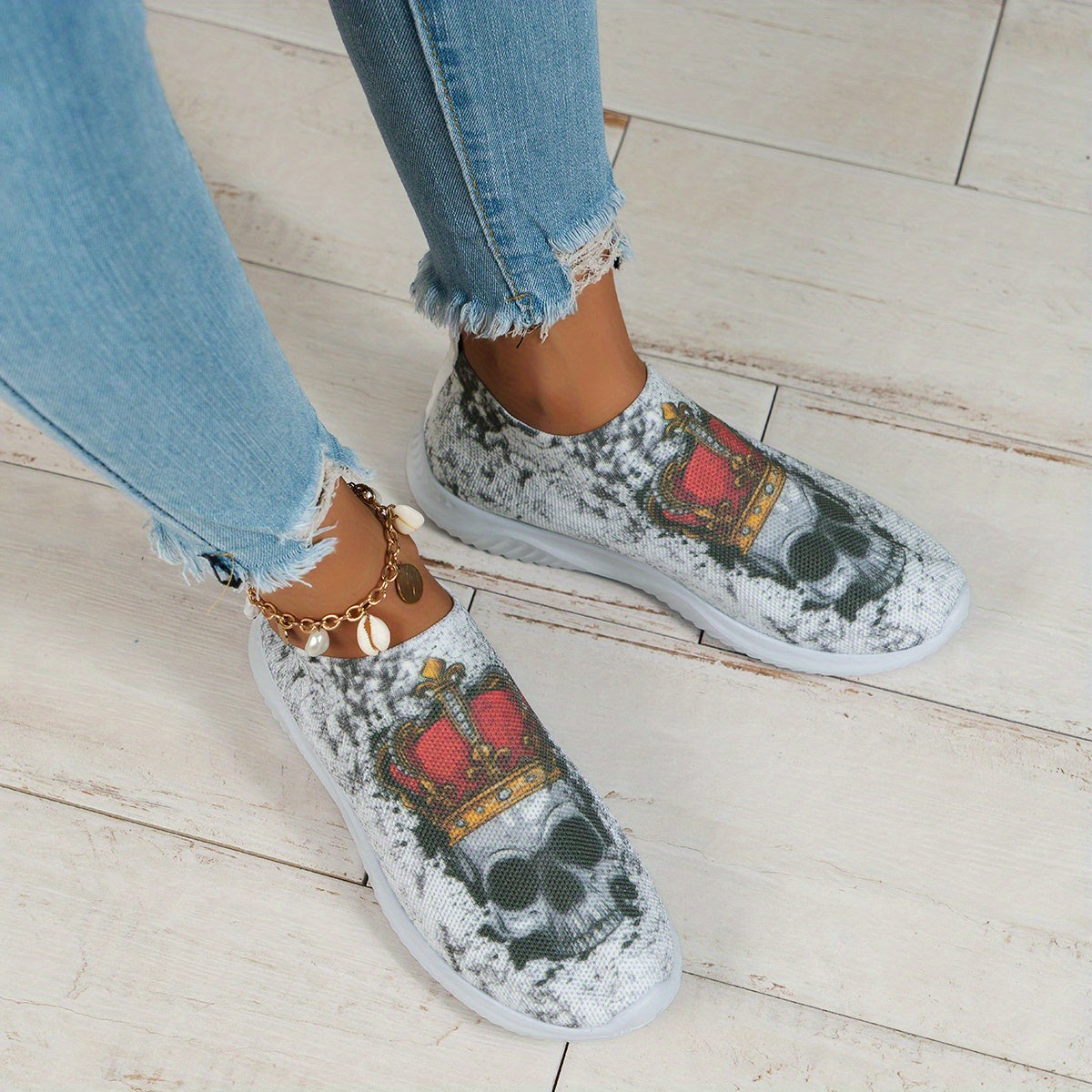 Women's Halloween Knit Sock Shoes Casual Low Top Slip On Sneakers